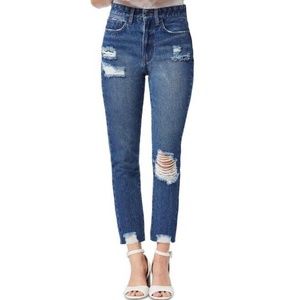 New Sam Edelman Distressed High Rise Stiletto Straight Crop Jeans Medium Wash 29